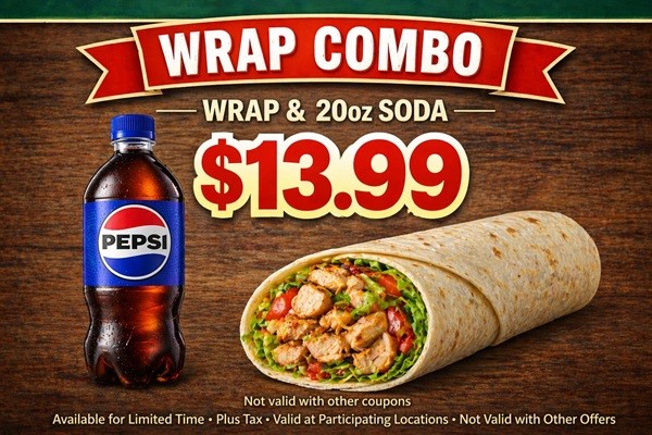 Wrap and 20oz soda $13.99